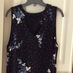 Michel Studio | Made in Canada | Black, White & Blue Floral Print Dress | Sz 1X